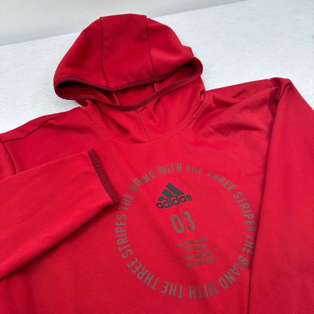 Adidas Mens Red Graphic Hoodie Three Stripes Performance Sweatshirt Large READ